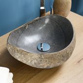 wohnfreuden Naturstein Waschbecken mit Naturkante ca. 40 cm oval