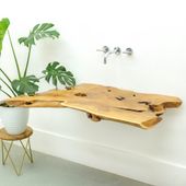 WOHNFREUDEN Teak Holz Waschtischplatte 90x50x5 cm Massiv-holz Baumstamm