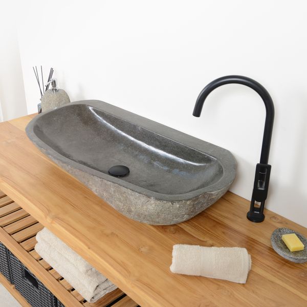 wohnfreuden Naturstein Waschbecken 80 cm gerade Rückwand