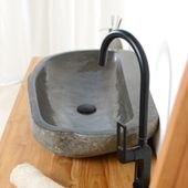 wohnfreuden Naturstein Waschbecken 80 cm gerade Rückwand