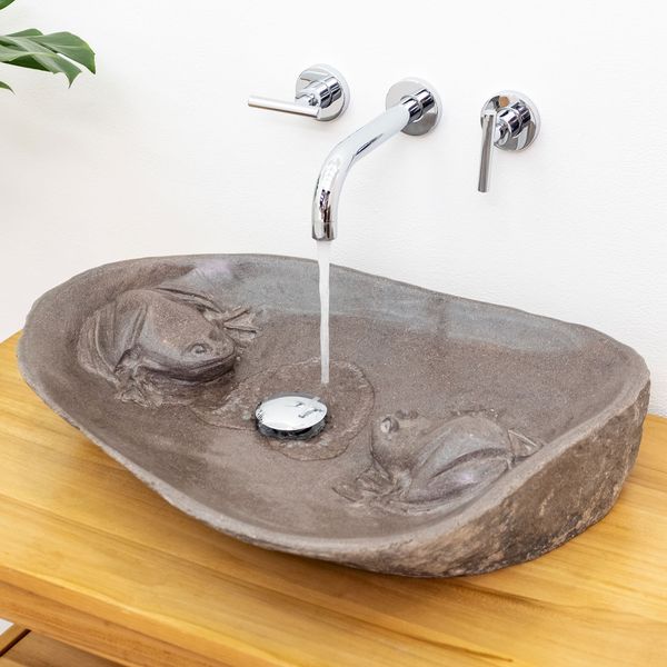 Naturstein Waschbecken 50 cm Frösche