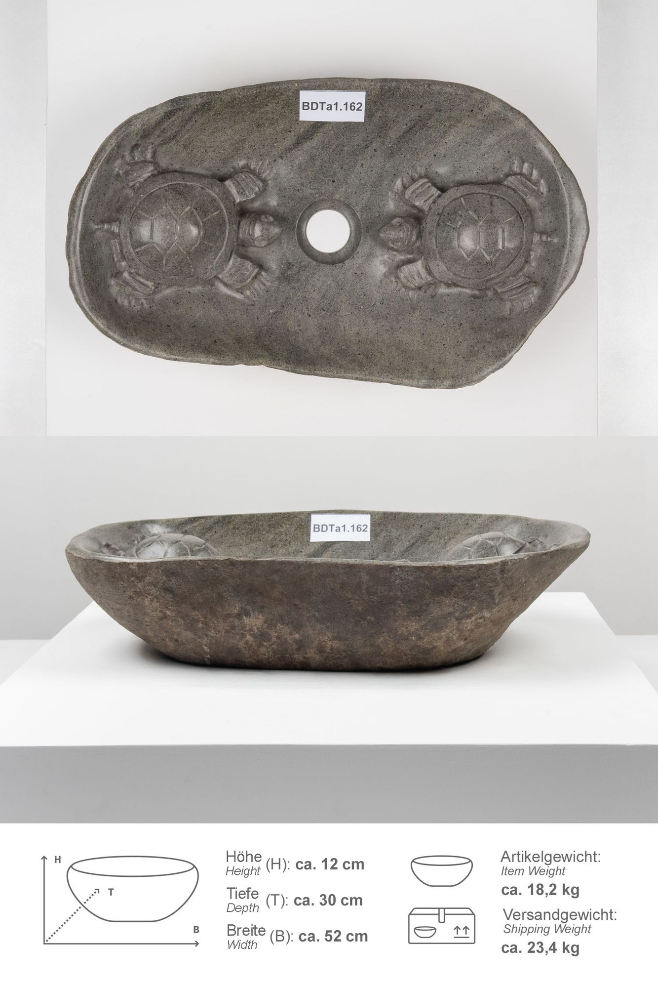 Naturstein Waschbecken 50 cm Schildkröte BDTa1.162