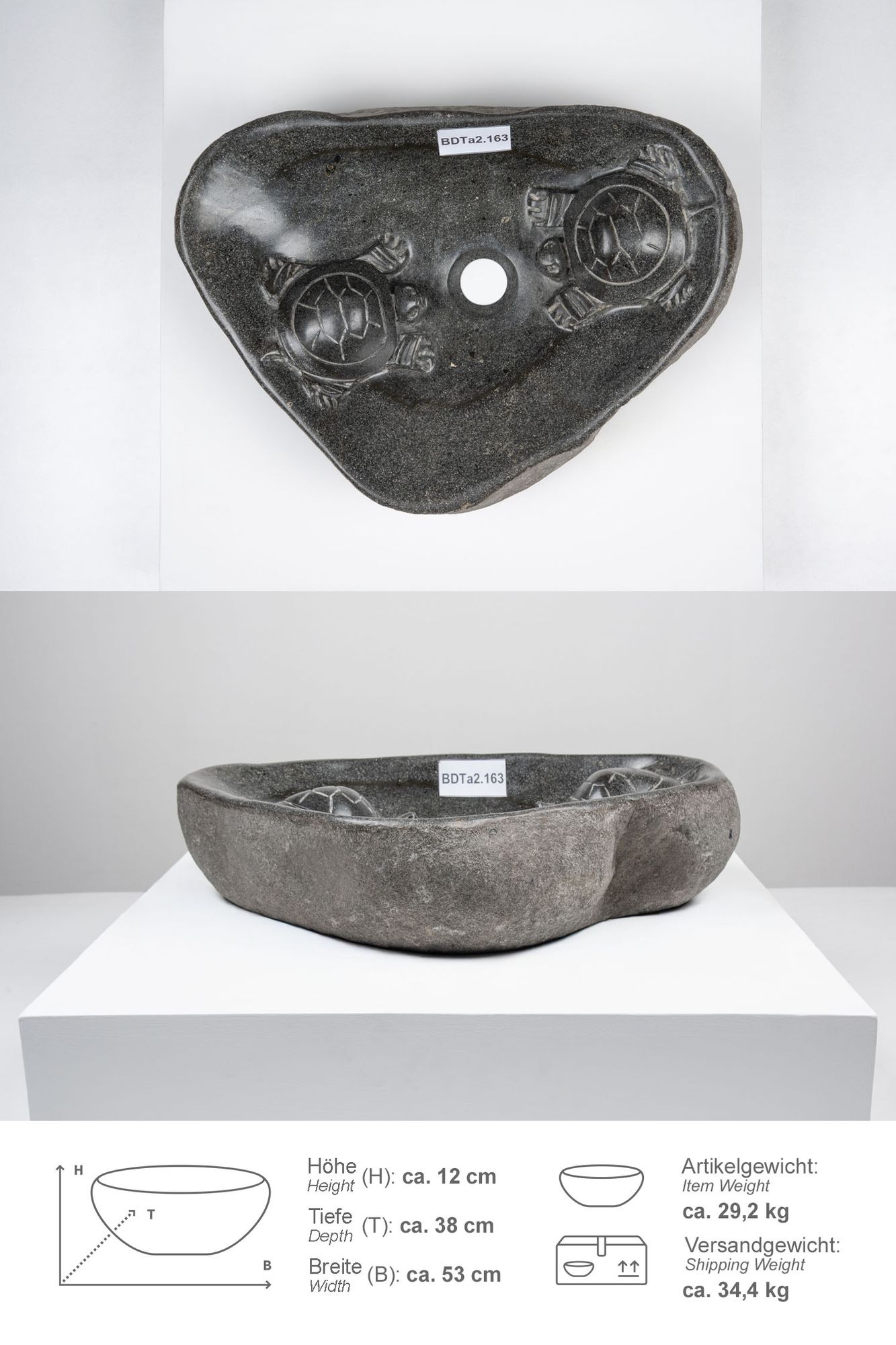 Naturstein Waschbecken 50 cm Schildkröte BDTa2.163