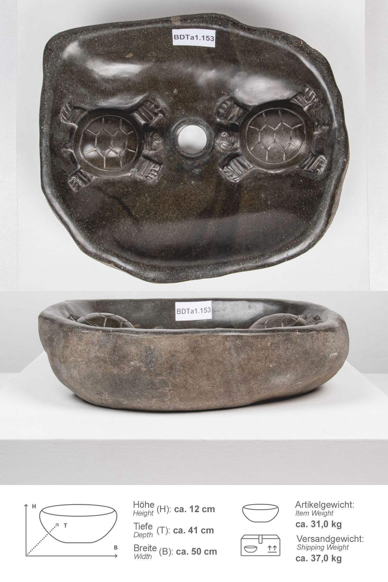 Naturstein Waschbecken 50 cm Schildkröte BDTa1.153