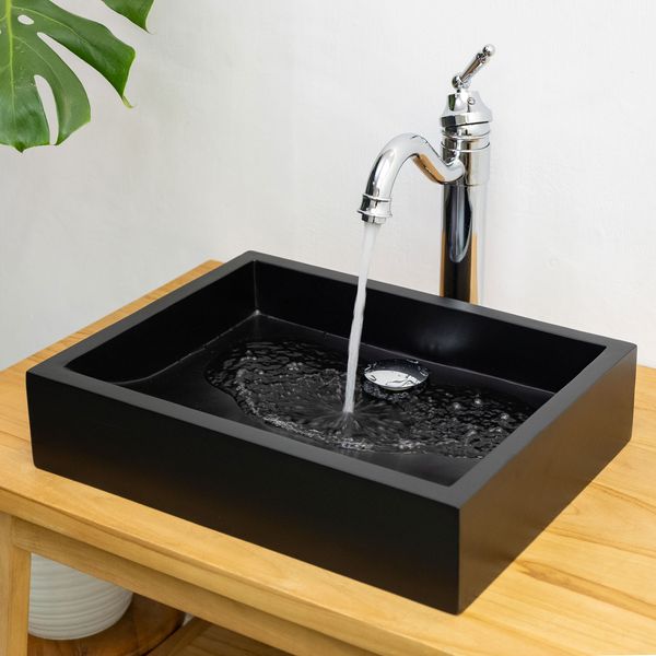 wohnfreuden Terrazzo Waschbecken TMO-05 40 cm poliert schwarz