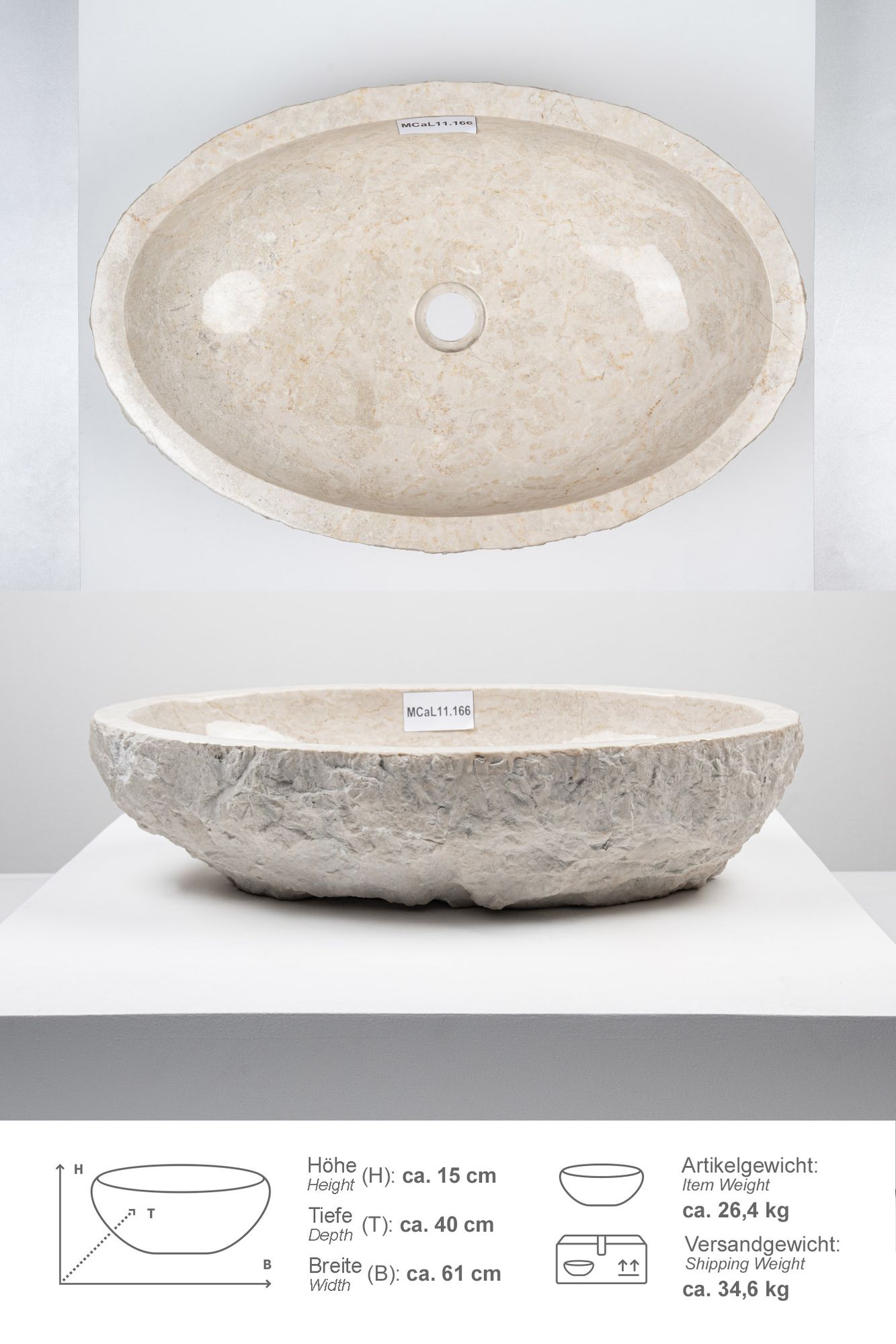 Erosi Marmor Waschbecken 60 cm creme MCaL11.166