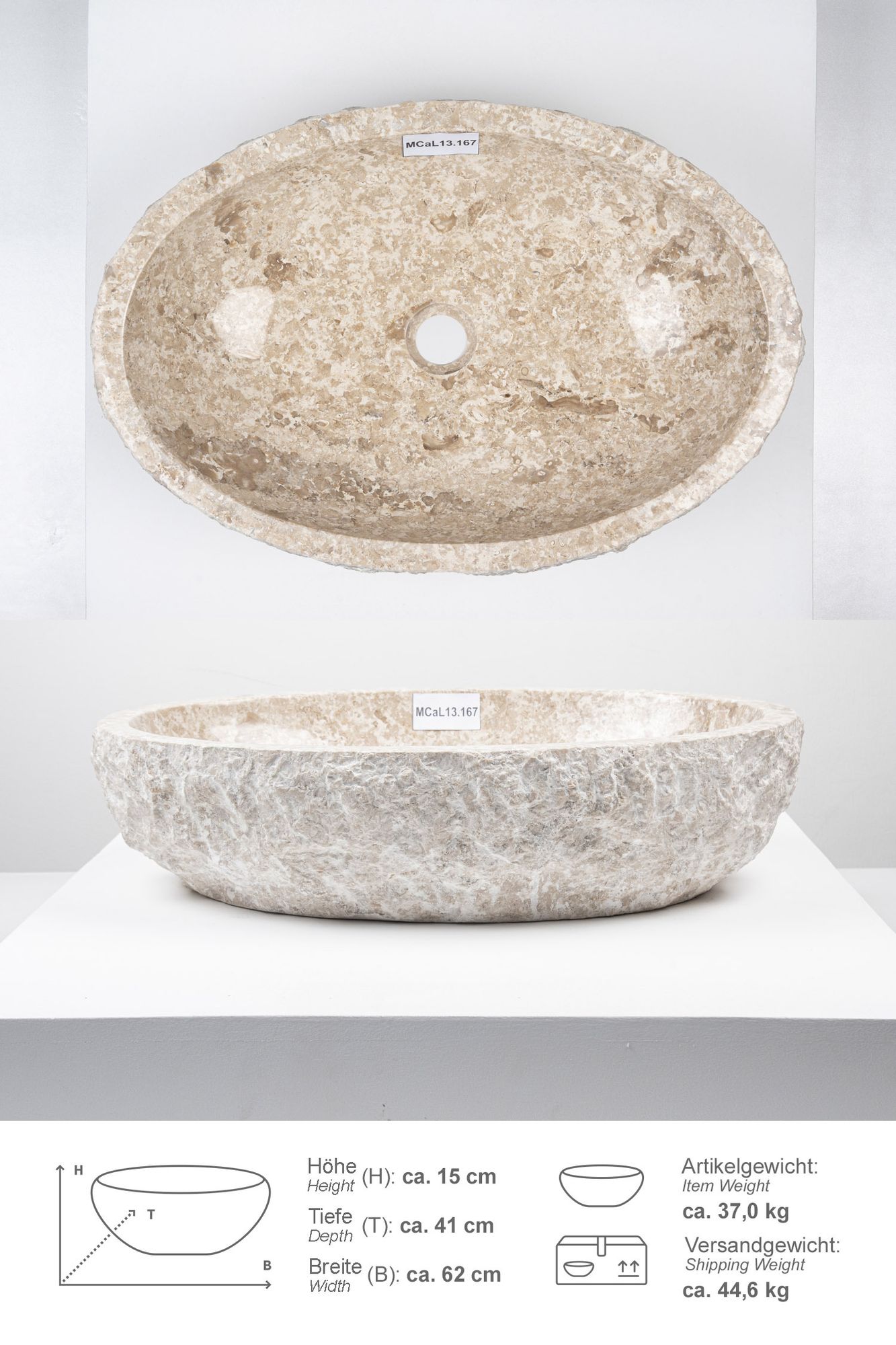 Erosi Marmor Waschbecken 60 cm creme MCaL13.167