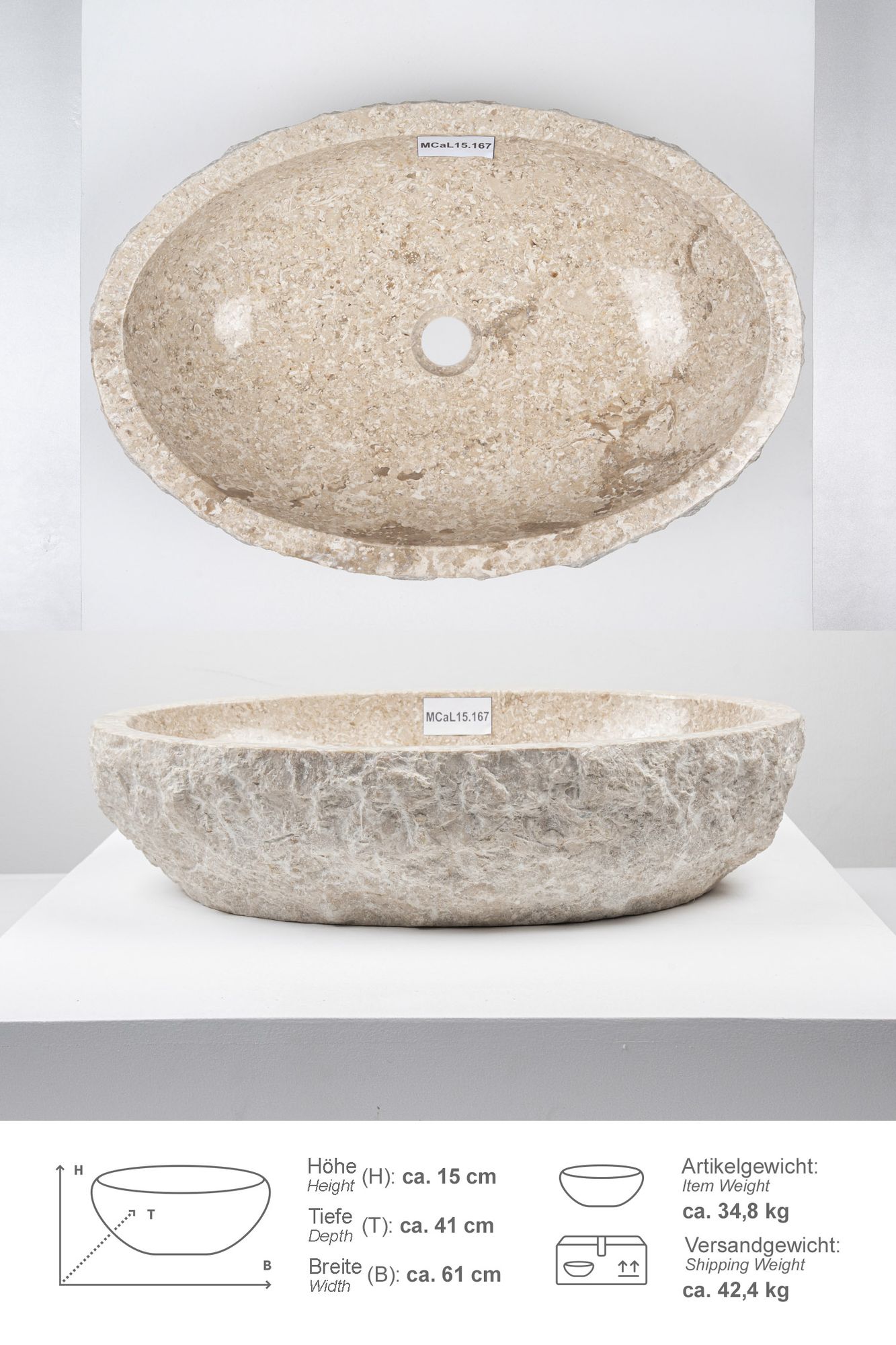 Erosi Marmor Waschbecken 60 cm creme MCaL15.167