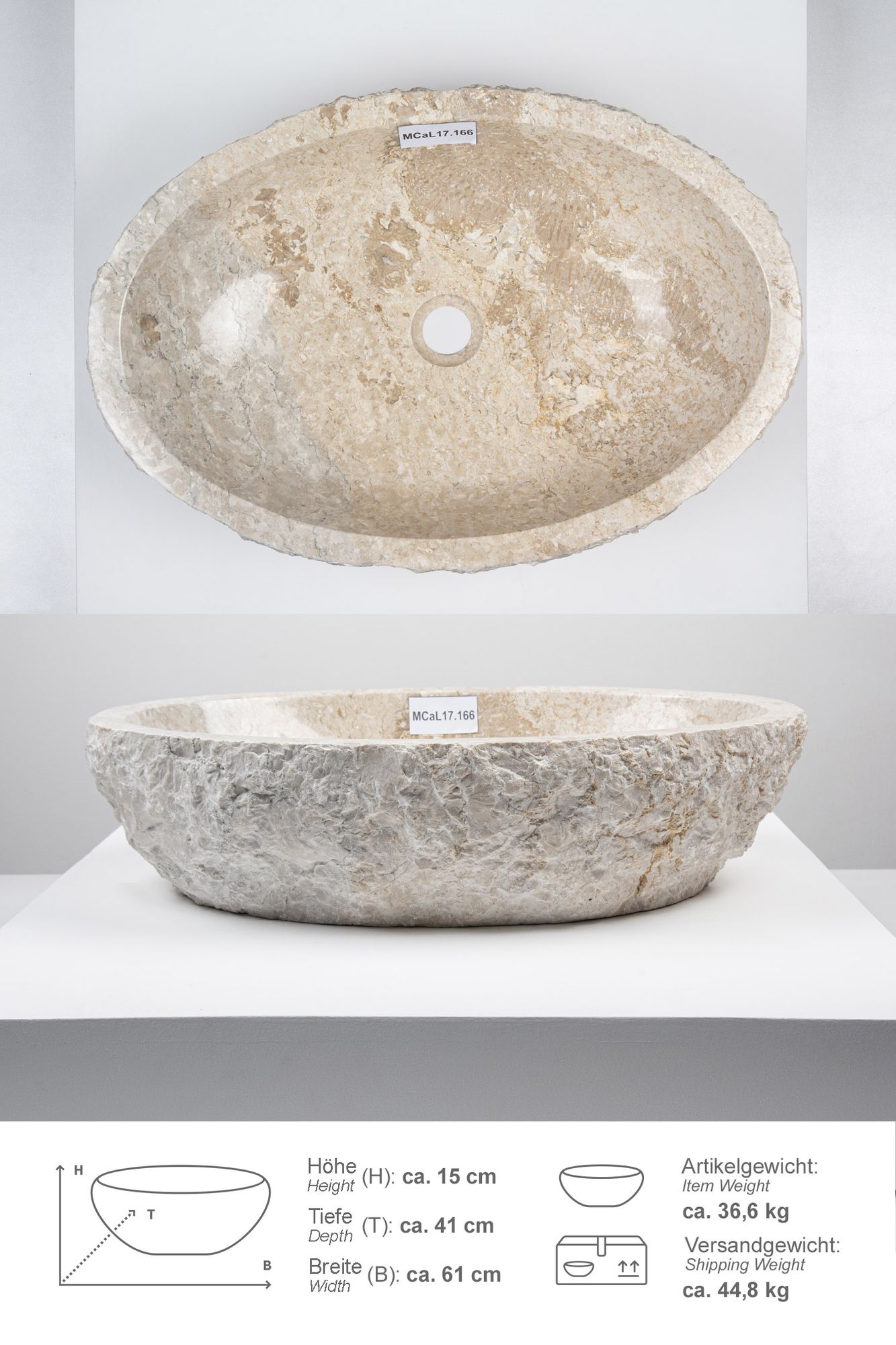 Erosi Marmor Waschbecken 60 cm creme MCaL17.166