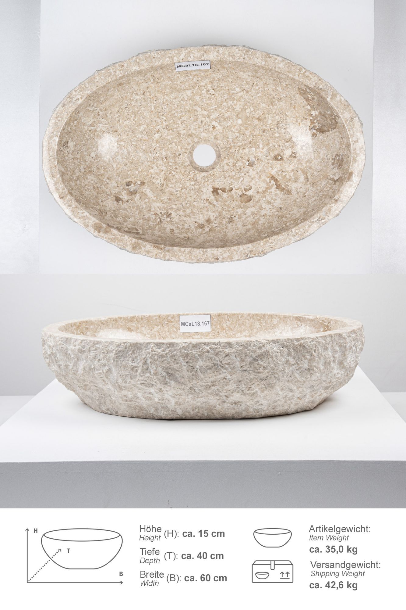 Erosi Marmor Waschbecken 60 cm creme MCaL18.167