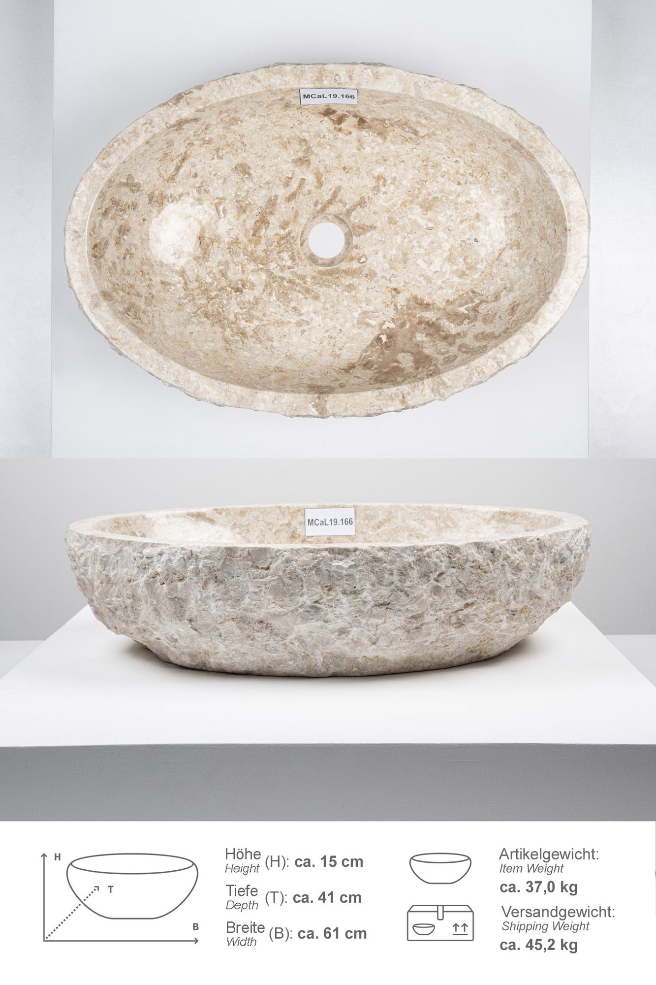 Erosi Marmor Waschbecken 60 cm creme MCaL19.166