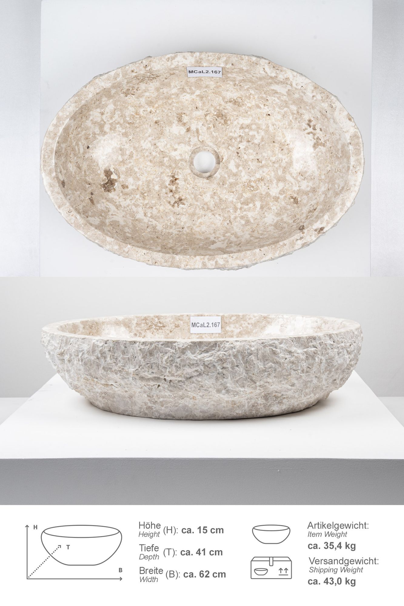 Erosi Marmor Waschbecken 60 cm creme MCaL2.167