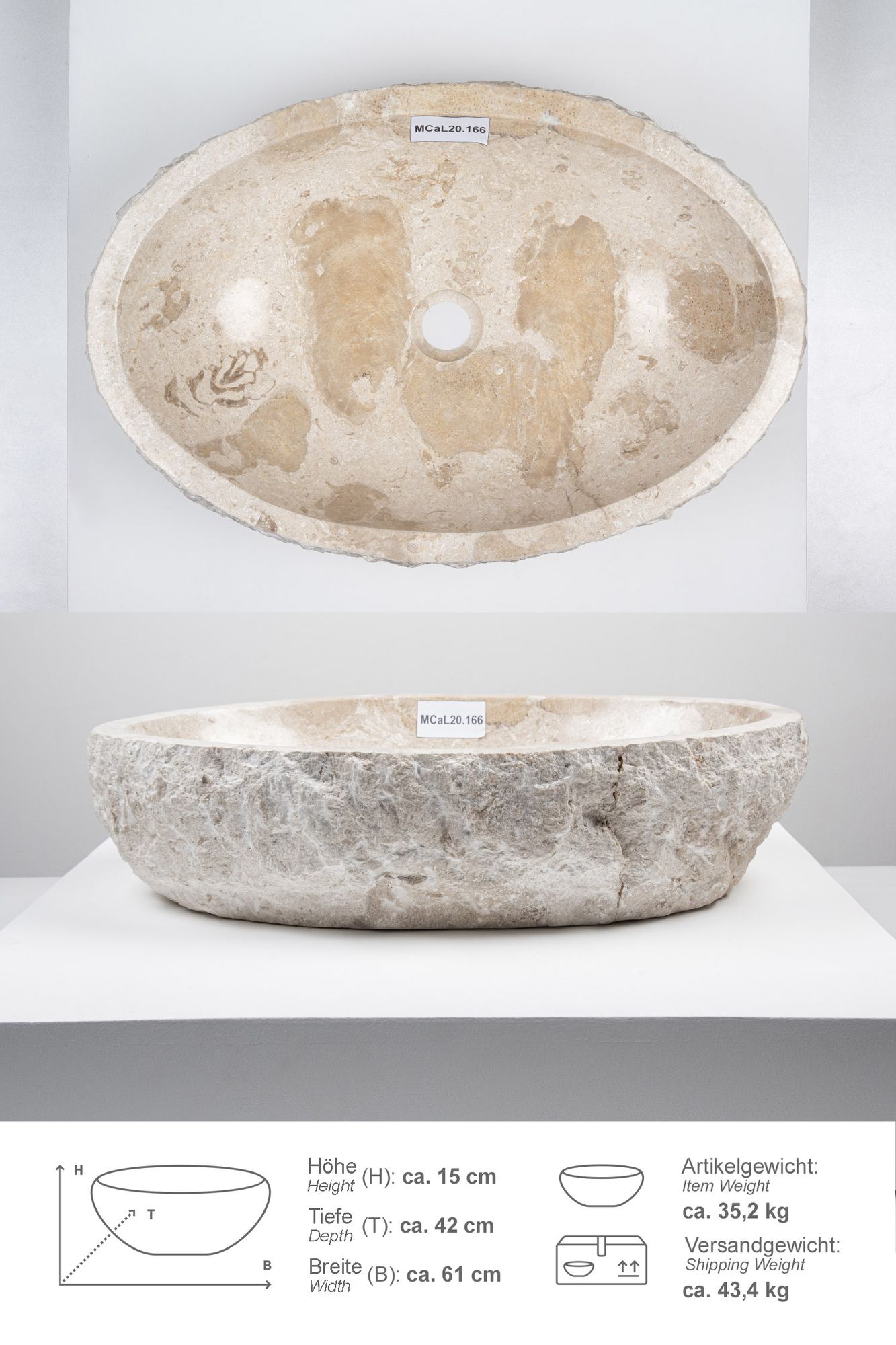 Erosi Marmor Waschbecken 60 cm creme MCaL20.166