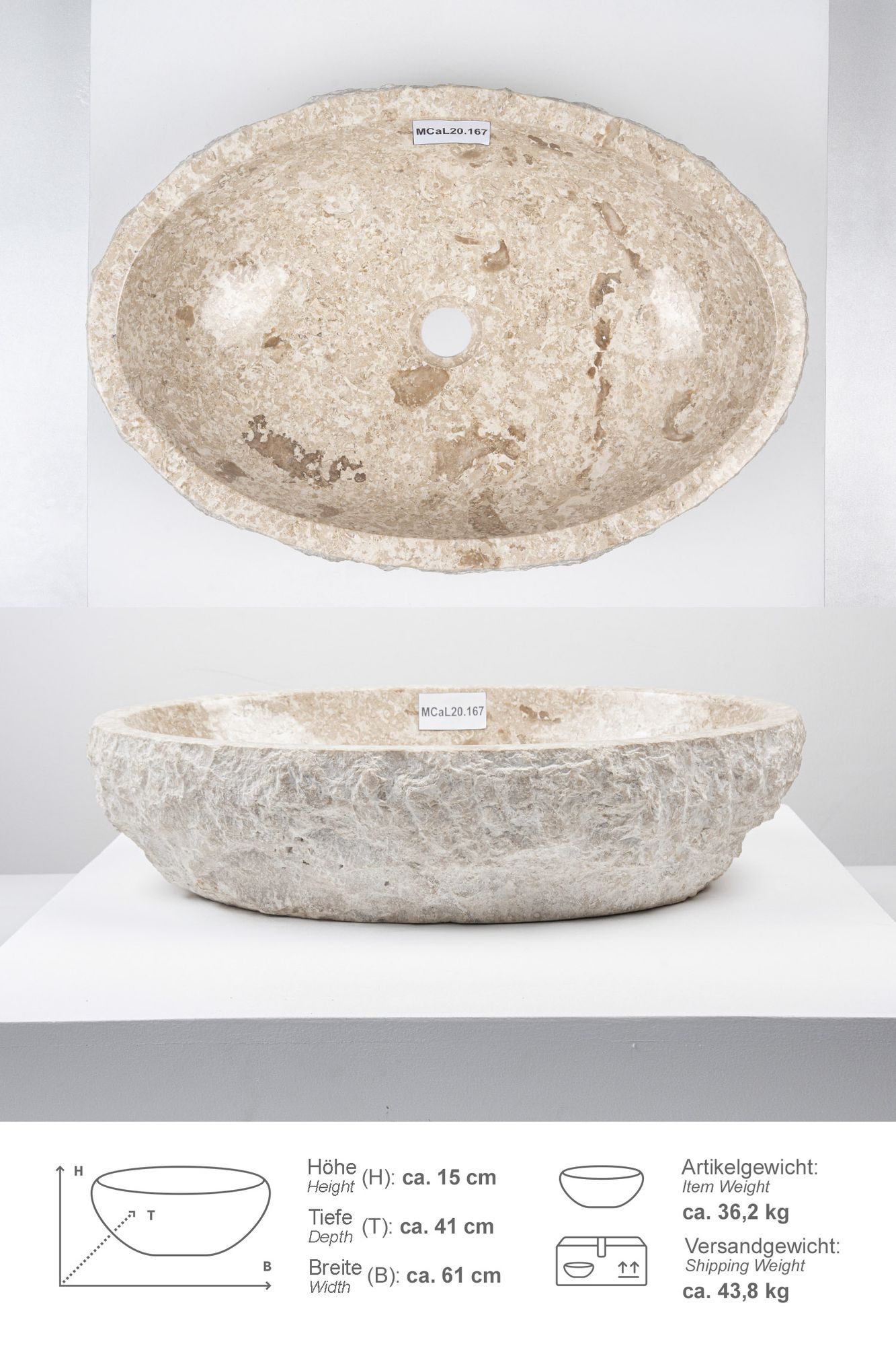 Erosi Marmor Waschbecken 60 cm creme MCaL20.167