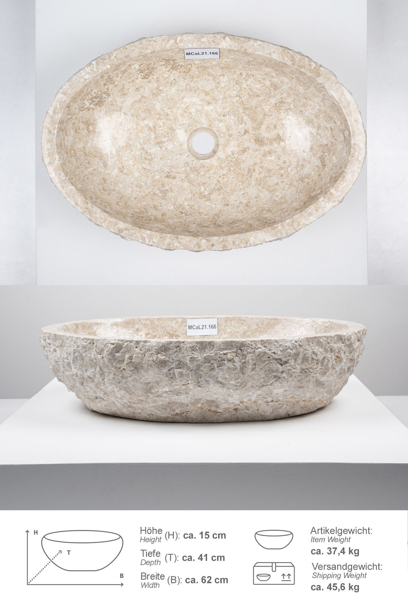 Erosi Marmor Waschbecken 60 cm creme MCaL21.166