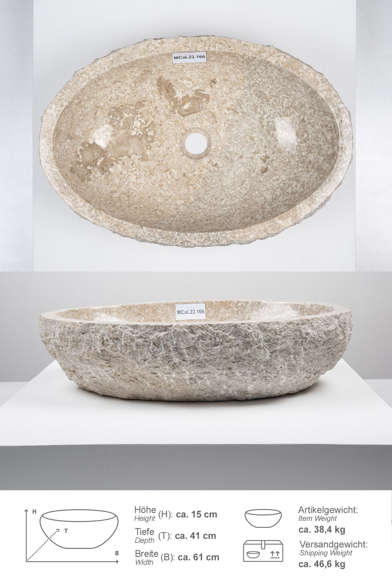 Erosi Marmor Waschbecken 60 cm creme MCaL22.166