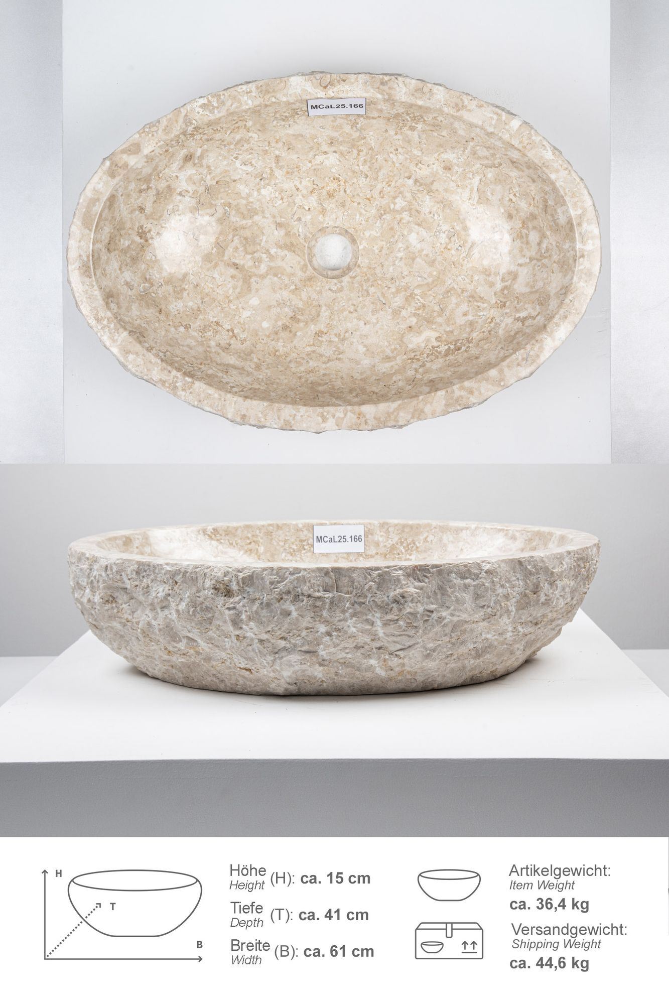 Erosi Marmor Waschbecken 60 cm creme MCaL25.166