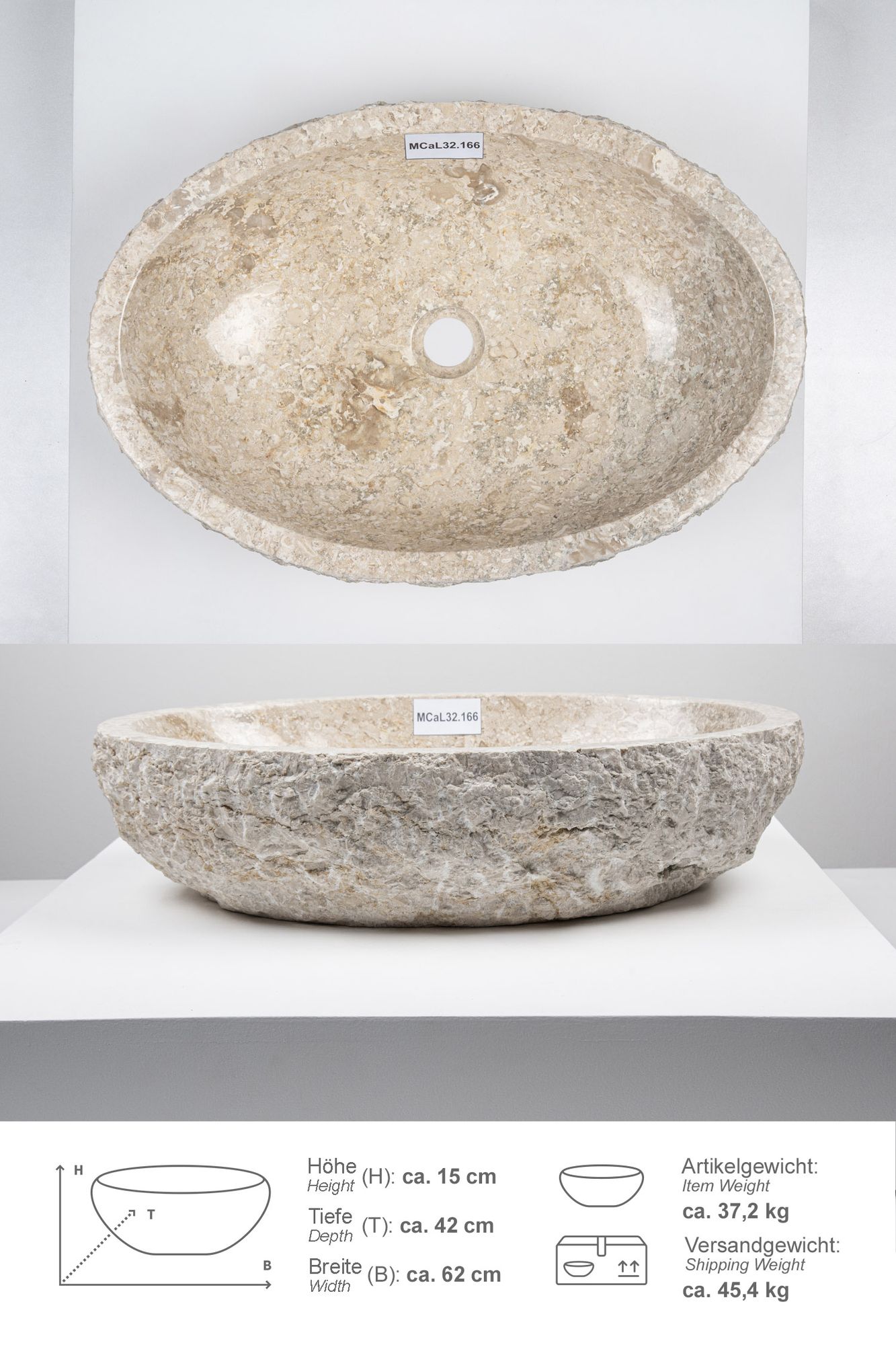 Erosi Marmor Waschbecken 60 cm creme MCaL32.166