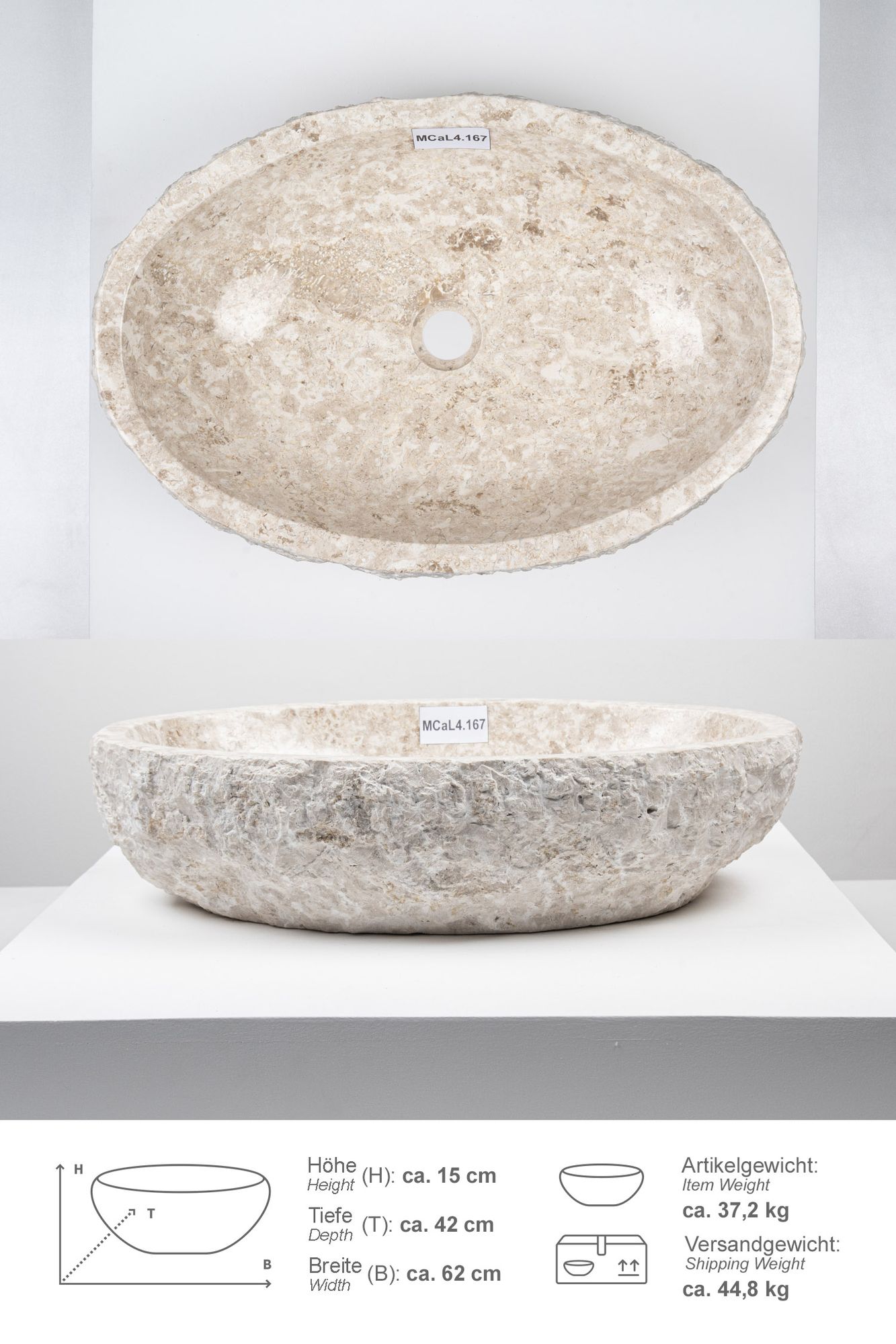 Erosi Marmor Waschbecken 60 cm creme MCaL4.167