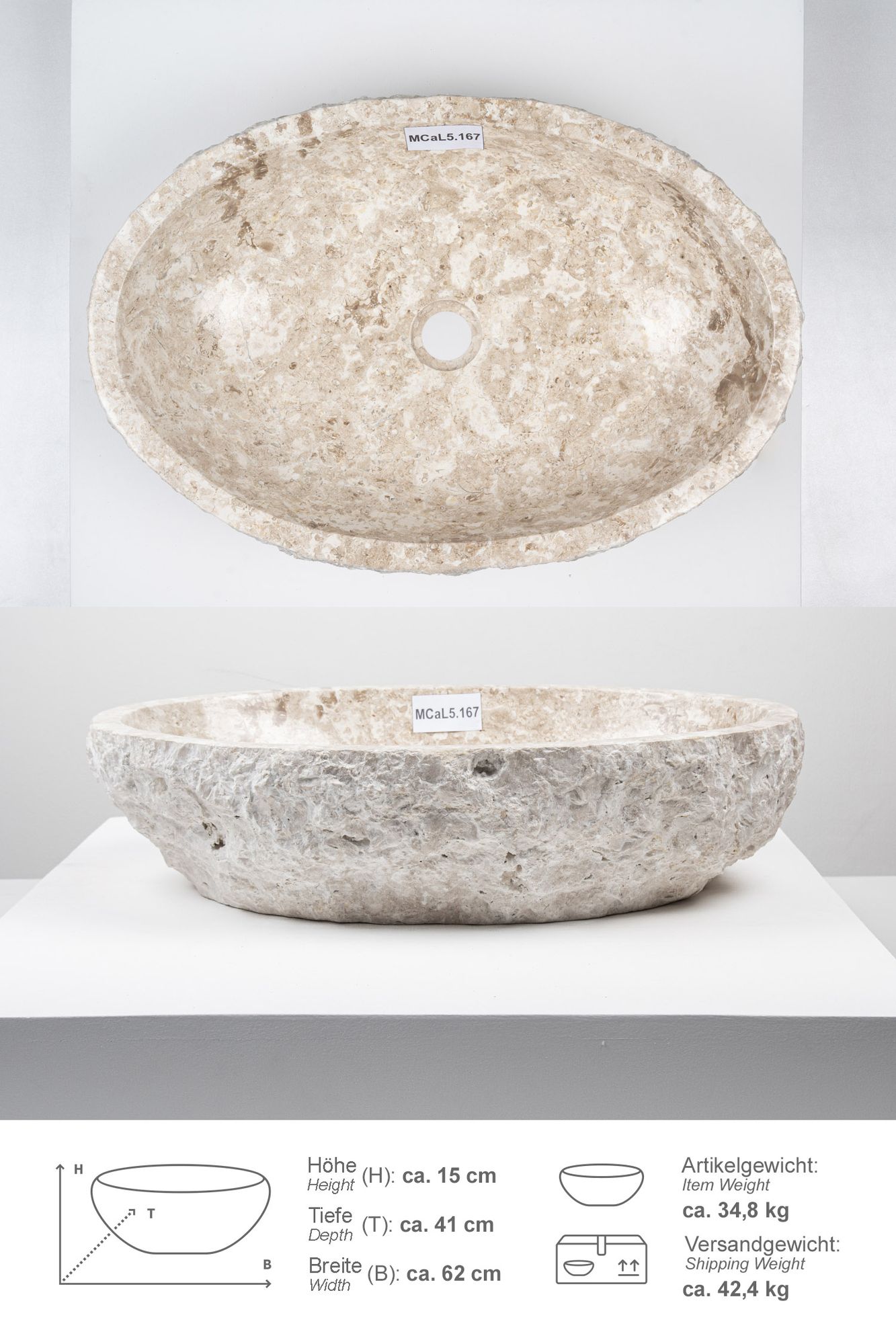 Erosi Marmor Waschbecken 60 cm creme MCaL5.167