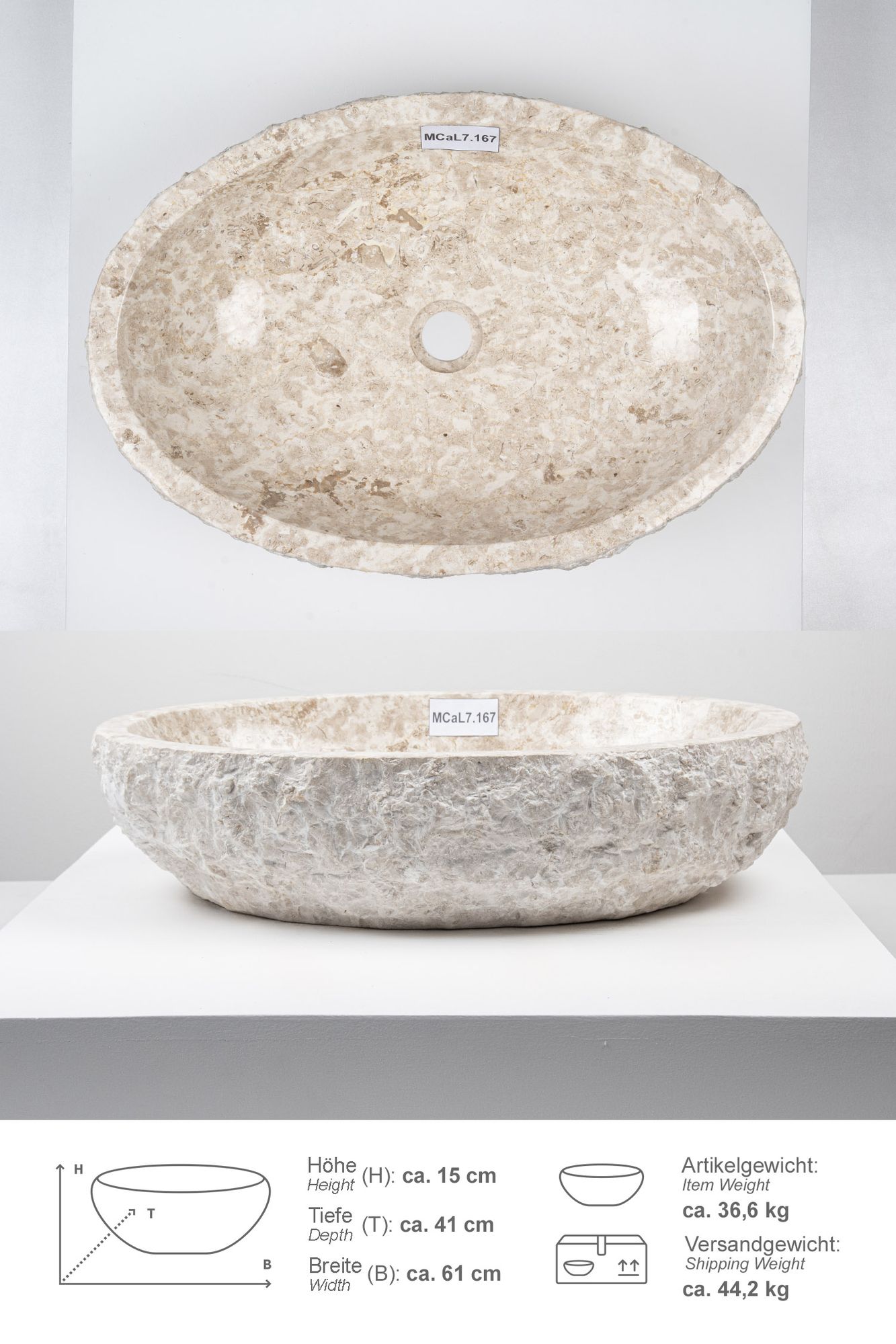 Erosi Marmor Waschbecken 60 cm creme MCaL7.167