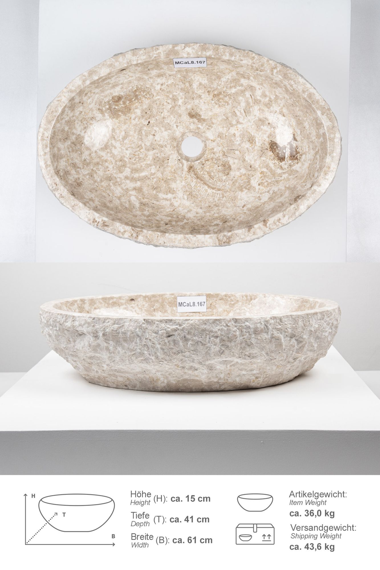 Erosi Marmor Waschbecken 60 cm creme MCaL8.167