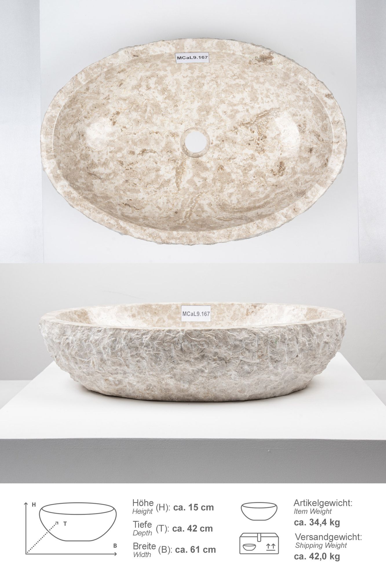 Erosi Marmor Waschbecken 60 cm creme MCaL9.167