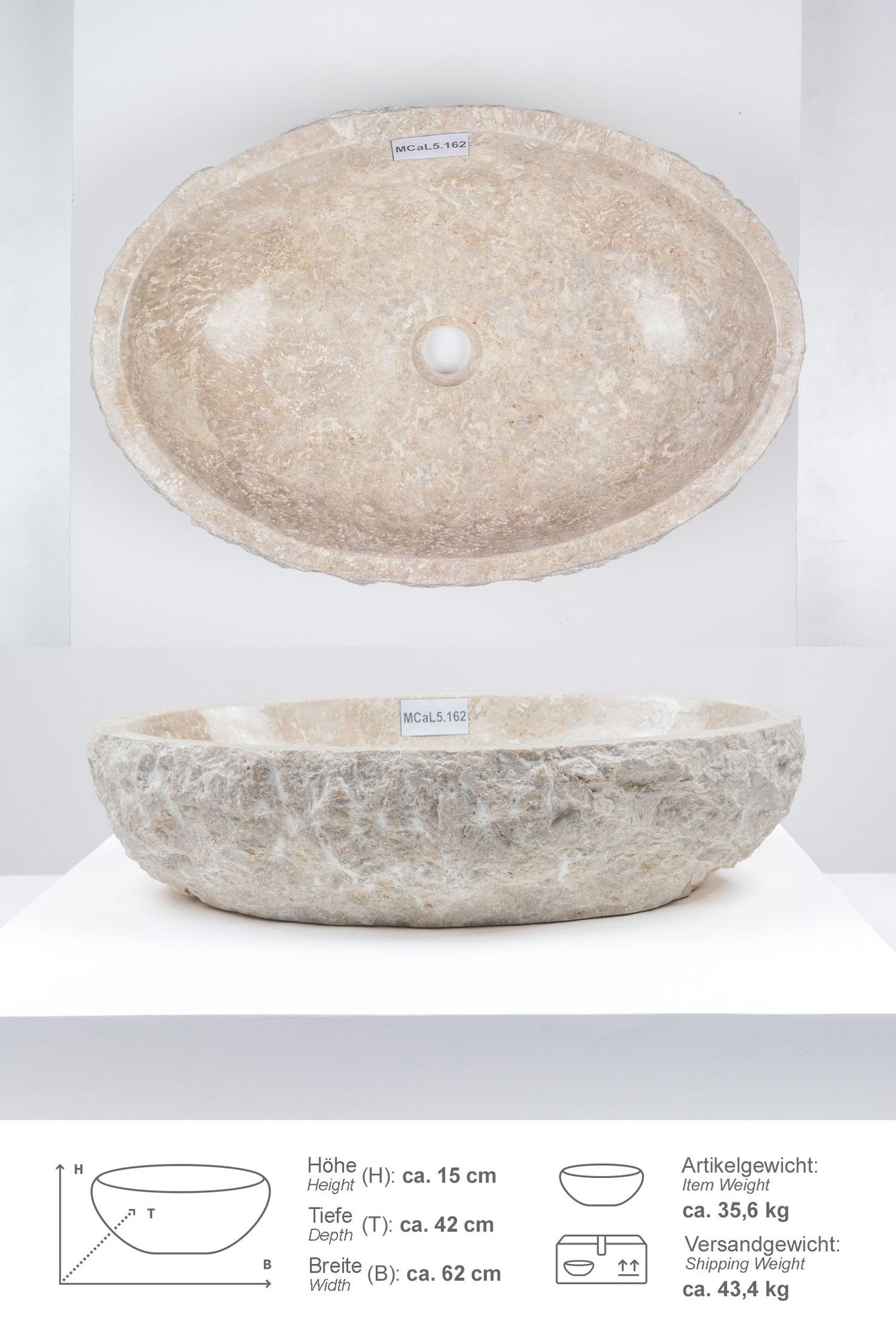 Erosi Marmor Waschbecken 60 cm creme MCaL5.162