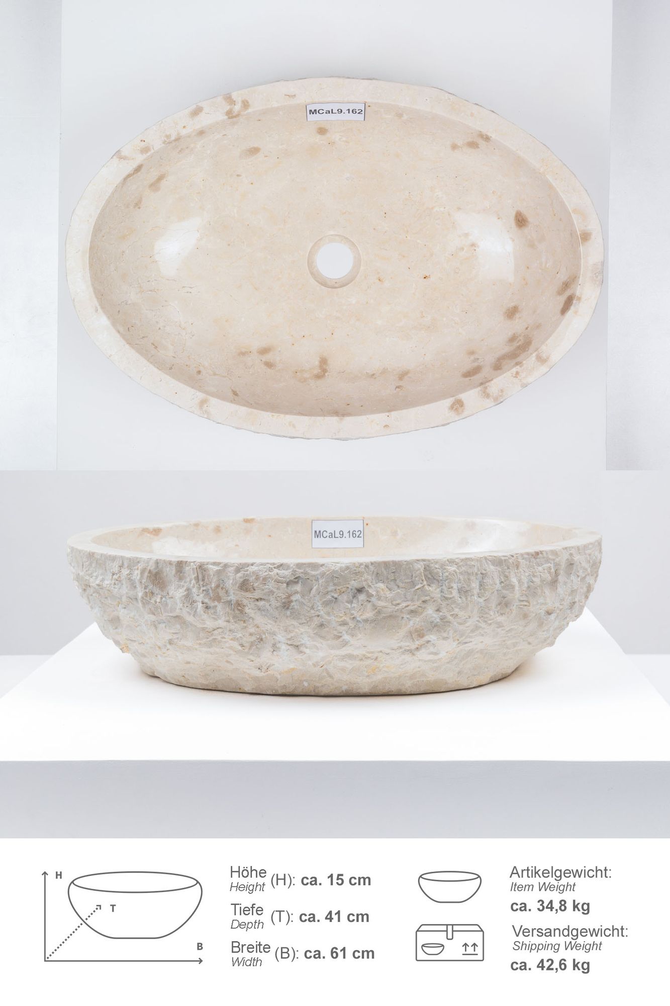 Erosi Marmor Waschbecken 60 cm creme MCaL9.162