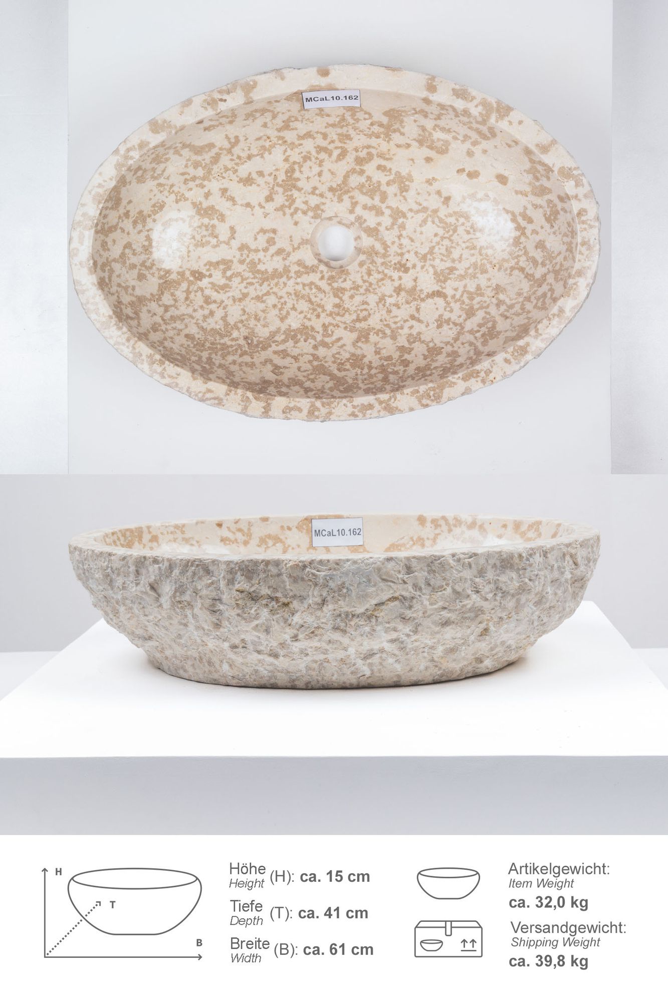Erosi Marmor Waschbecken 60 cm creme MCaL10.162