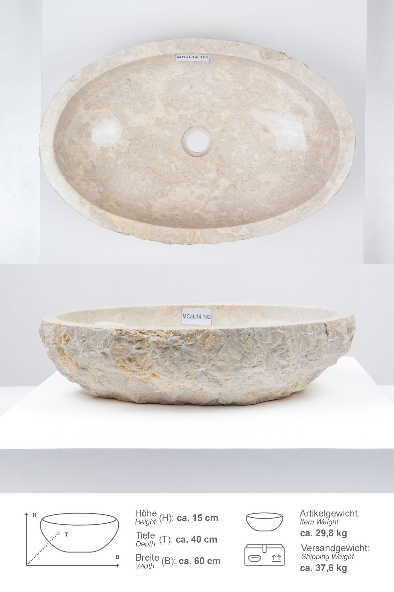 Erosi Marmor Waschbecken 60 cm creme MCaL14.162