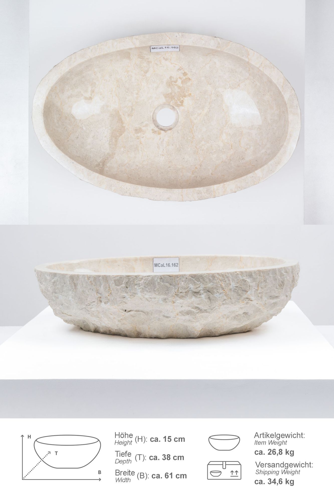 Erosi Marmor Waschbecken 60 cm creme MCaL16.162