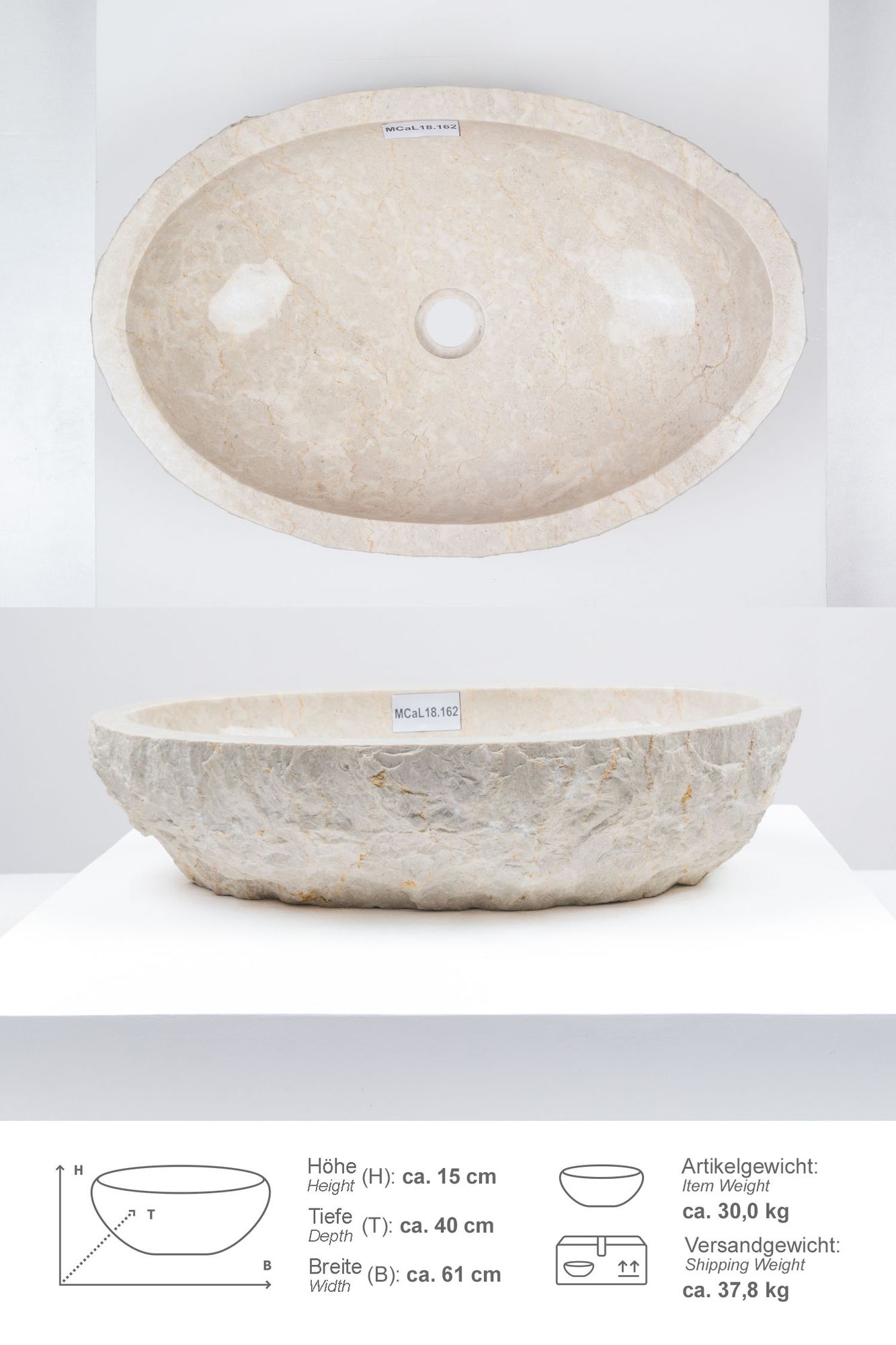 Erosi Marmor Waschbecken 60 cm creme MCaL18.162