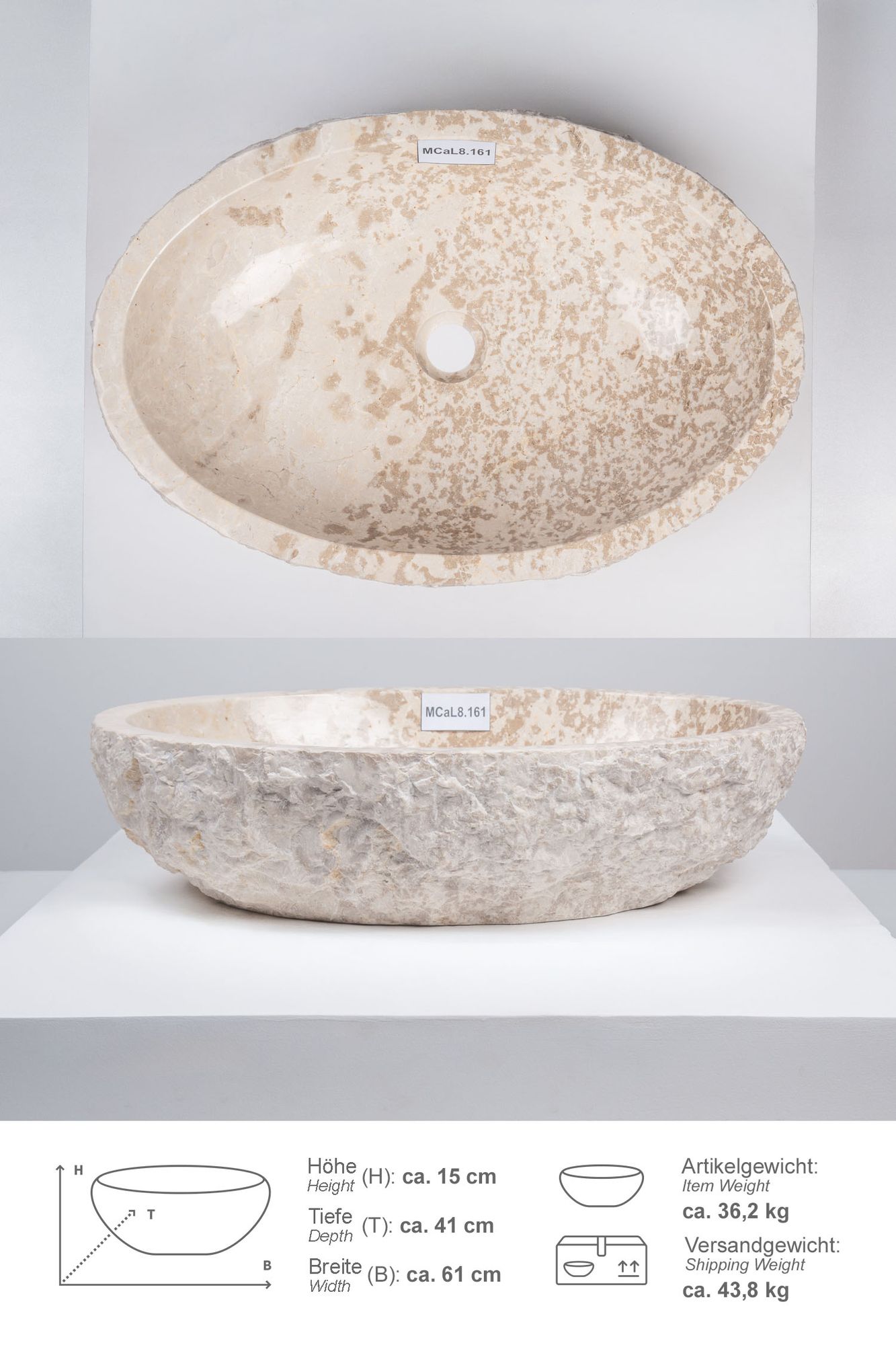 Erosi Marmor Waschbecken 60 cm creme MCaL8.161