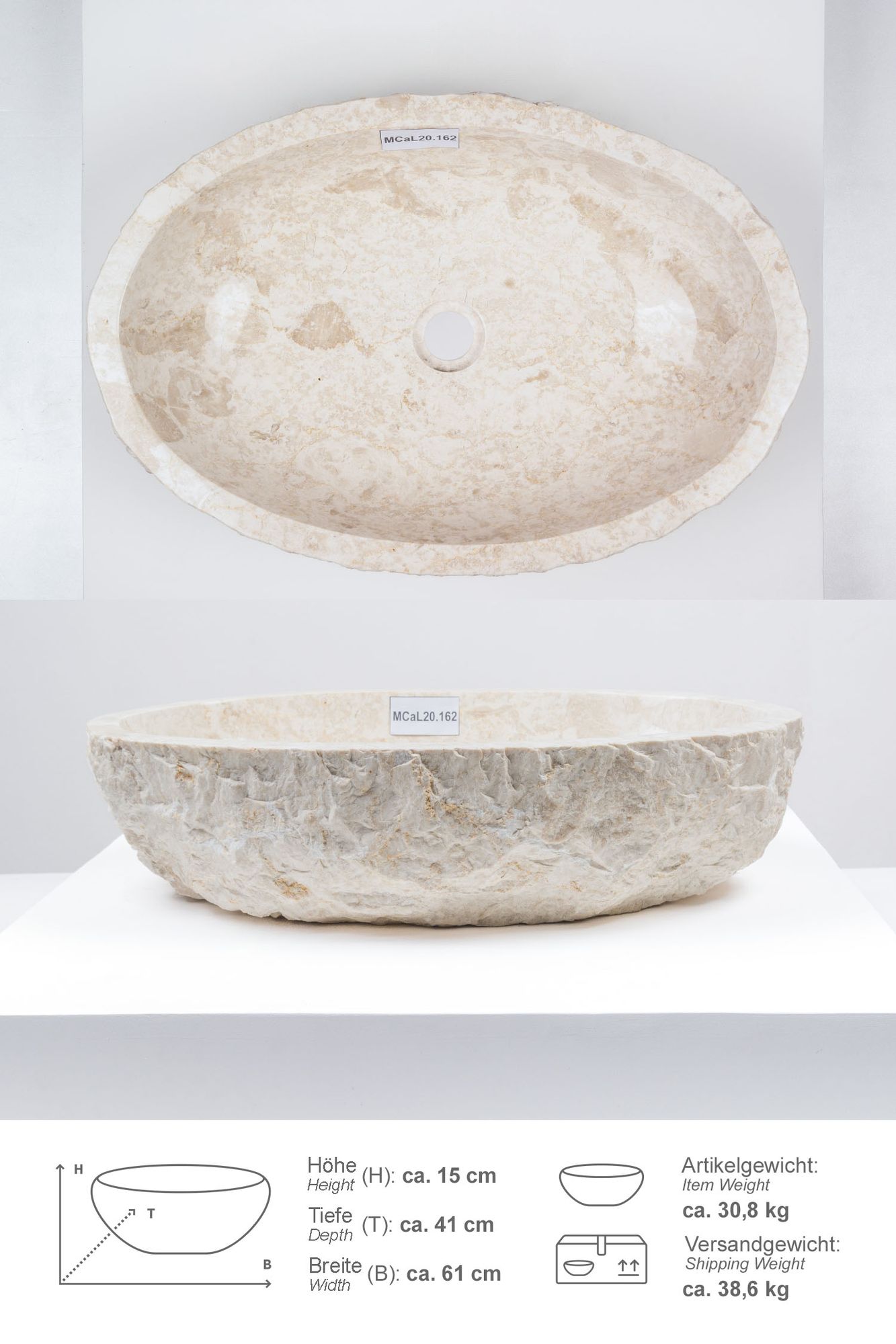 Erosi Marmor Waschbecken 60 cm creme MCaL20.162