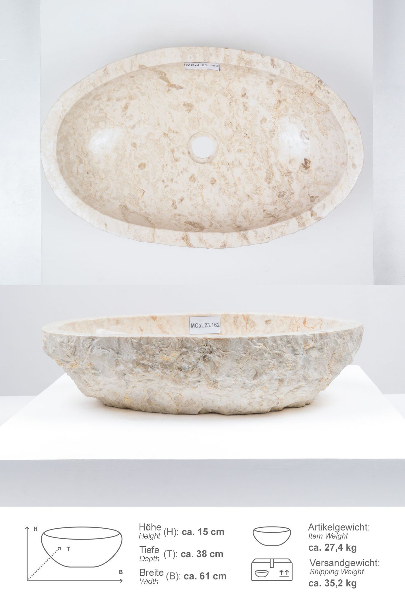 Erosi Marmor Waschbecken 60 cm creme MCaL23.162