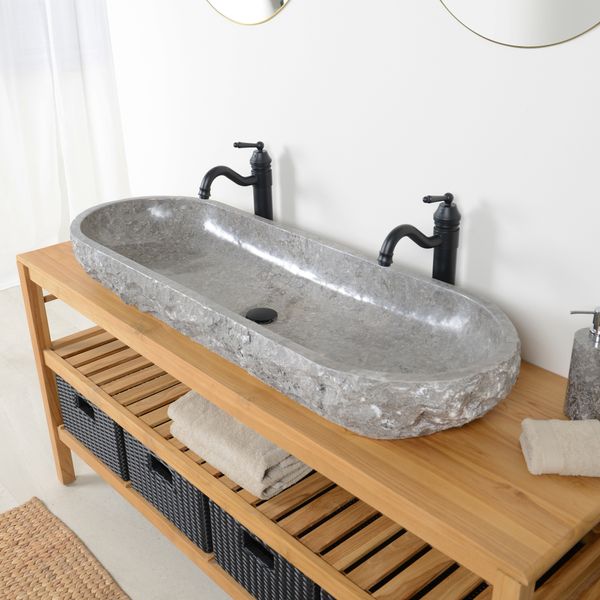 wohnfreuden Marmor Waschbecken Vale Gr. XL 120 cm grau oval