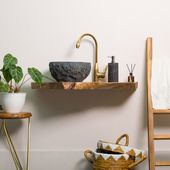 Teakholz Waschtischplatte ab 70 cm mit Galerie kaufen 3