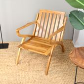 wohnfreuden Leder Lounge Sessel in braun aus indonesischem Teakholz im Kolonial Stil