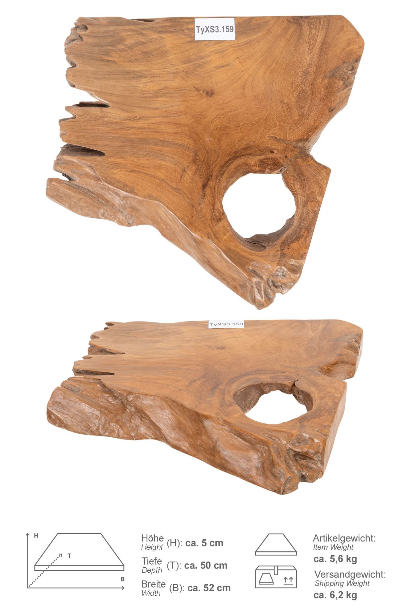 Teakholz Waschtischplatte LYLAC Gr. XS ab 40 cm lasiert TyXS3.159