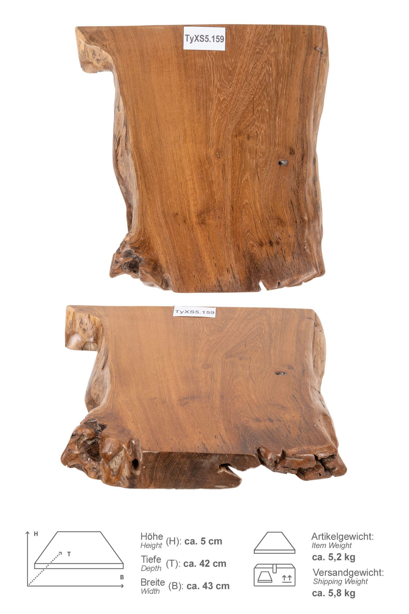 Teakholz Waschtischplatte LYLAC Gr. XS ab 40 cm lasiert TyXS5.159