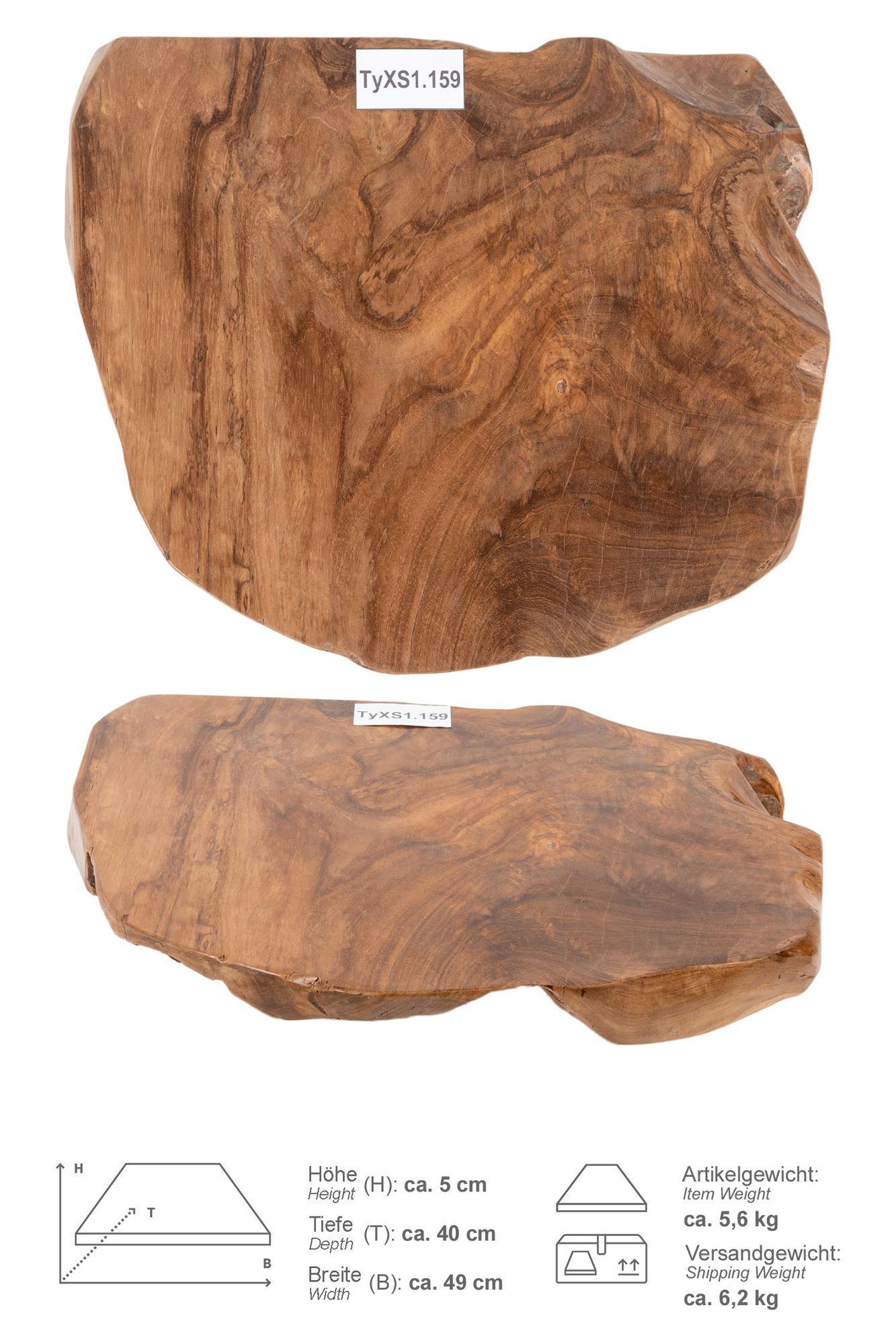 Teakholz Waschtischplatte LYLAC Gr. XS ab 40 cm lasiert TyXS1.159