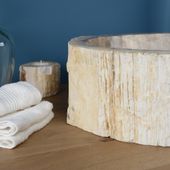 wohnfreuden Fossiles Holz Waschbecken natürlich 50-60 cm