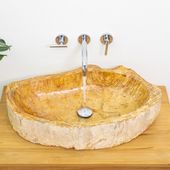 wohnfreuden Fossiles Waschbecken innen poliert braun-creme 60-70 cm