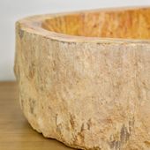 wohnfreuden Fossiles Waschbecken innen poliert braun-creme 60-70 cm