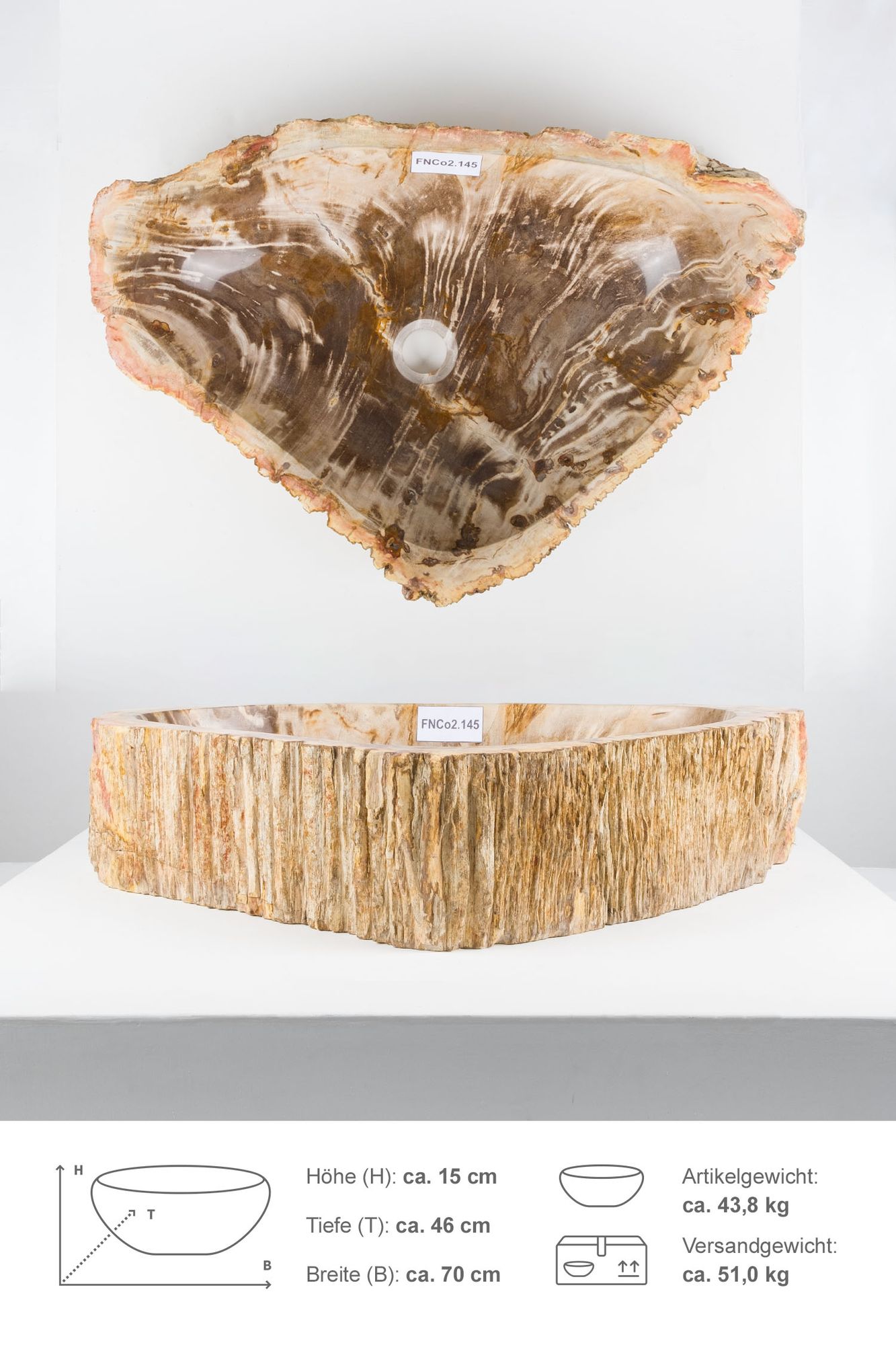 Waschbecken fossiles Holz ab 70 cm mit Bildergalerie FNCo2.145