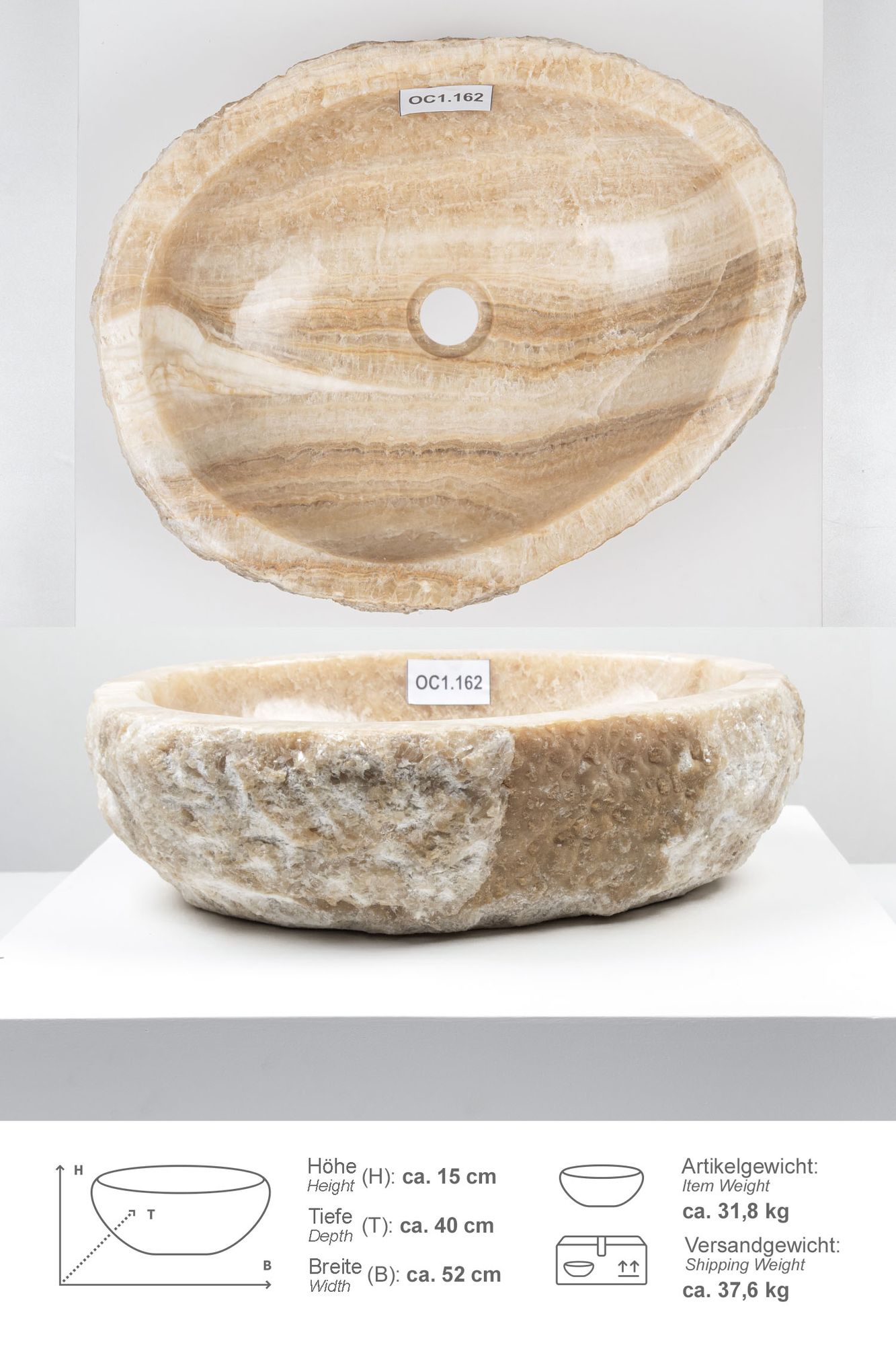 Onyxmarmor Waschbecken 50-60 cm creme natur OC1.162