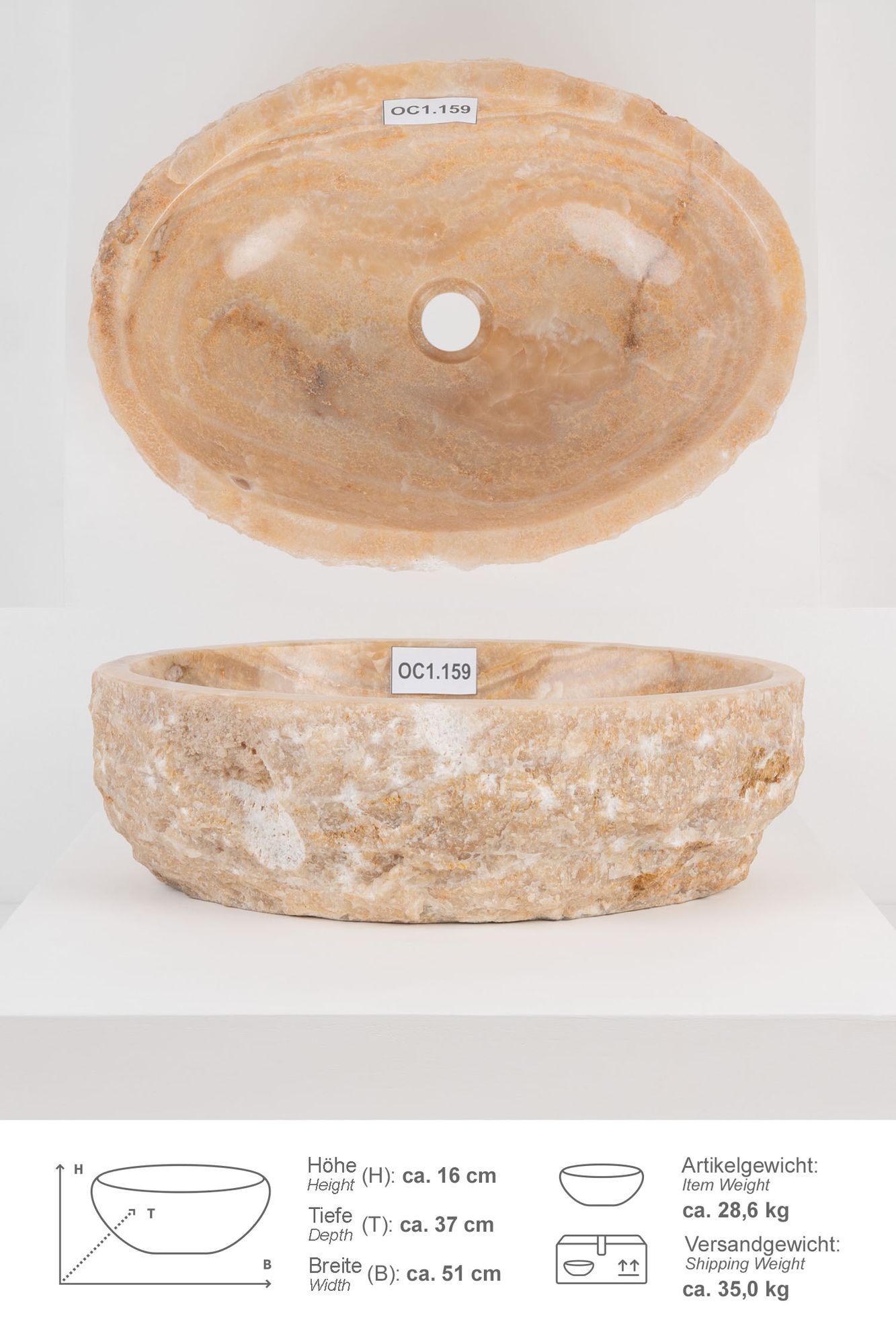 Onyxmarmor Waschbecken 50-60 cm creme natur OC1.159