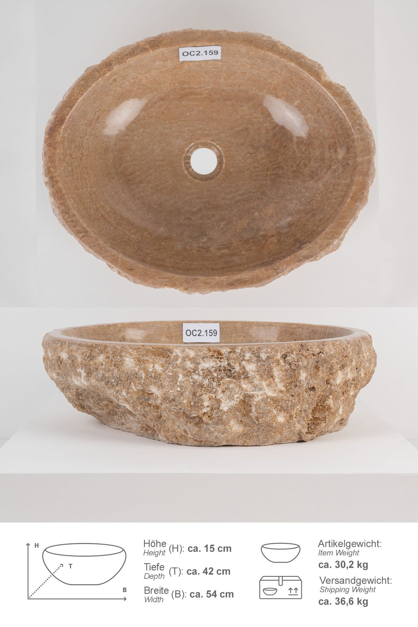 Onyxmarmor Waschbecken 50-60 cm creme natur OC2.159