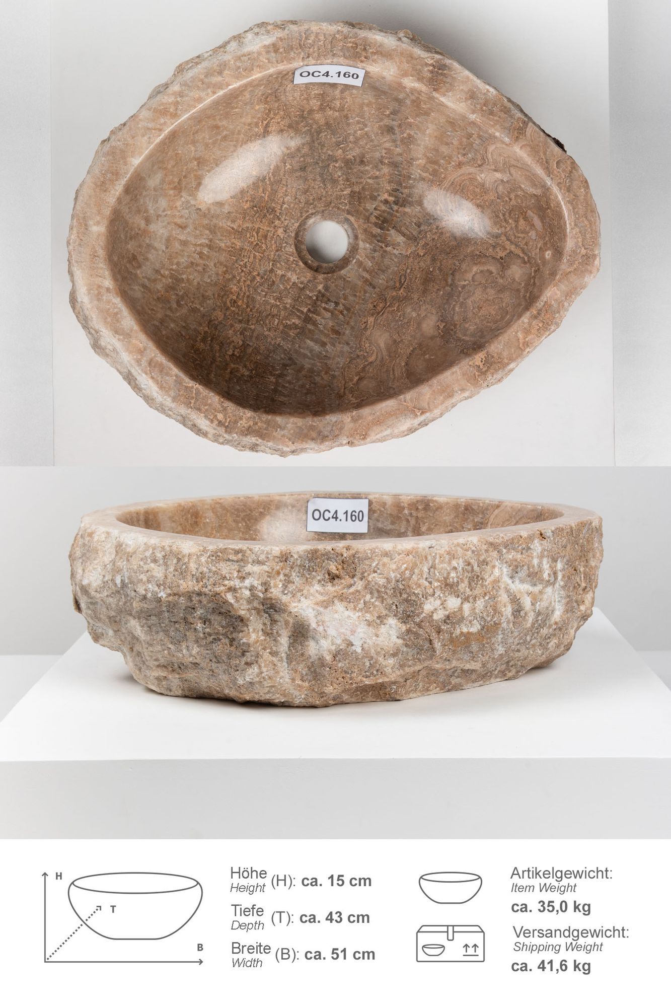 Onyxmarmor Waschbecken 50-60 cm creme natur OC4.160